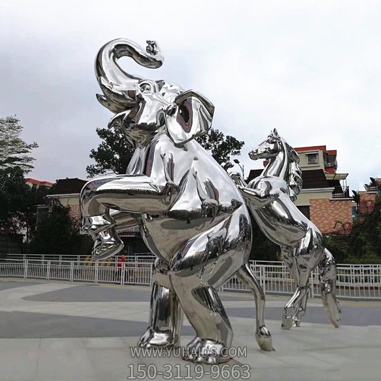 不锈钢镜面大型动物景观大象雕塑