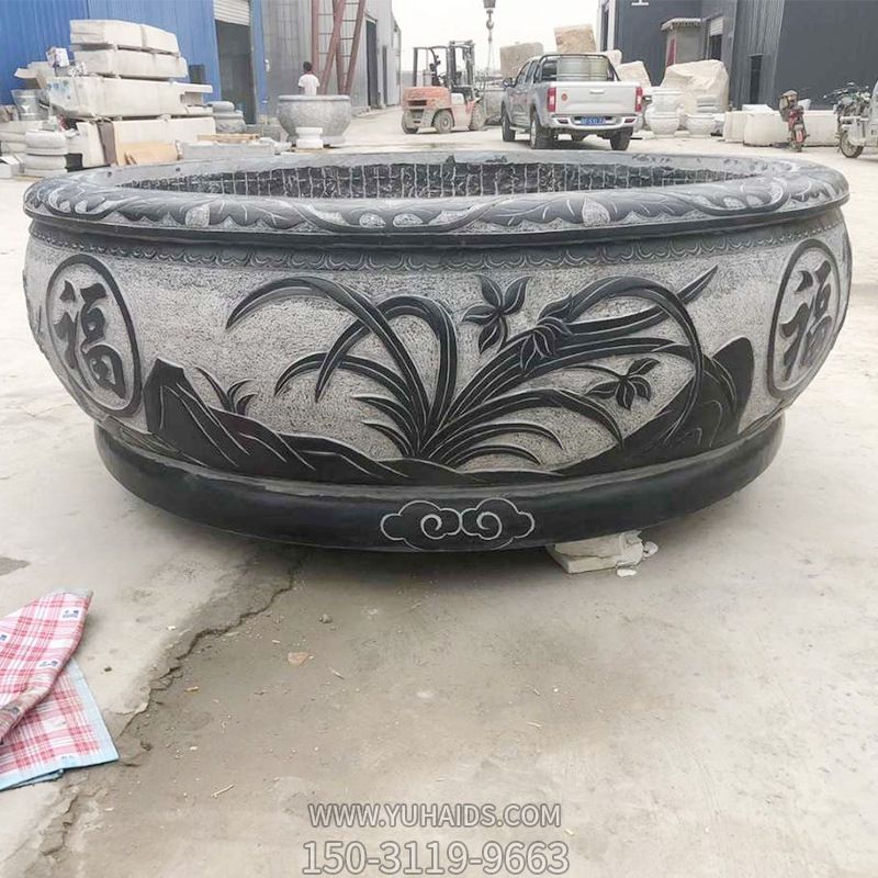 大理石荷花缸青石做旧鱼缸石雕水缸庭院养鱼缸雕塑