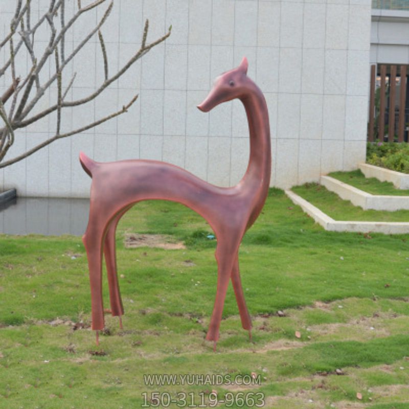 公园草坪不锈钢仿铜抽象鹿雕塑