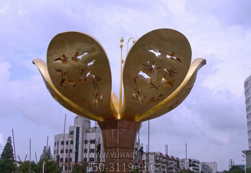 城市不锈钢大型紫荆花景观花朵雕塑