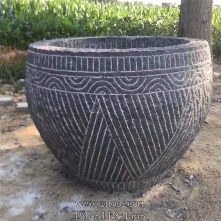 仿古做旧石雕龟纹石养鱼种花鱼缸雕塑