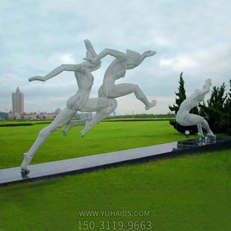 校园广场运动主题不锈钢抽象跳远的人物景观雕塑