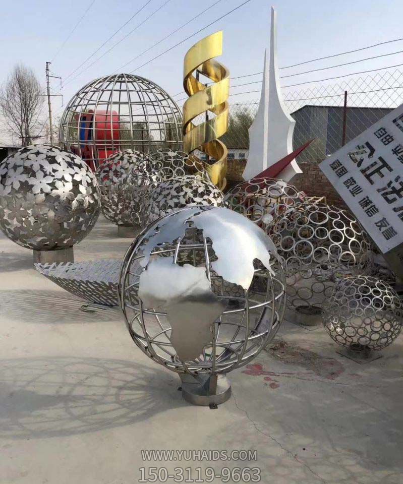 校园不锈钢镂空铁艺镂空地球仪雕塑