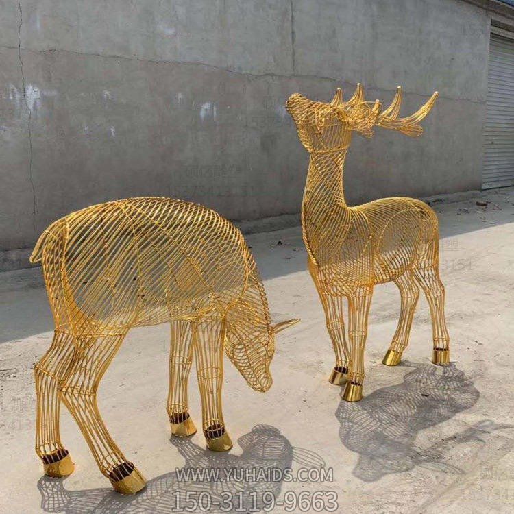 不锈钢彩绘户外园林大型照明景观小鹿雕塑