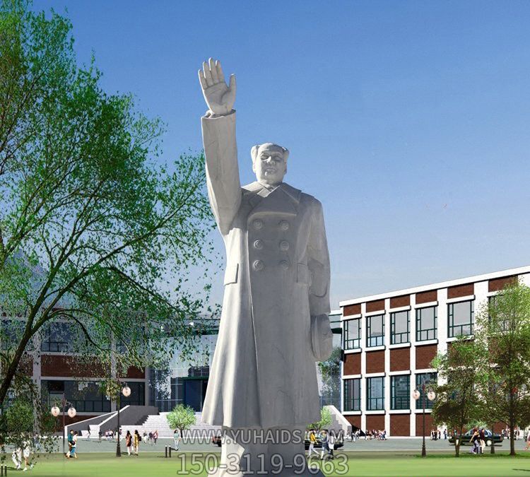 校园挥手的毛主席石雕毛泽东雕塑