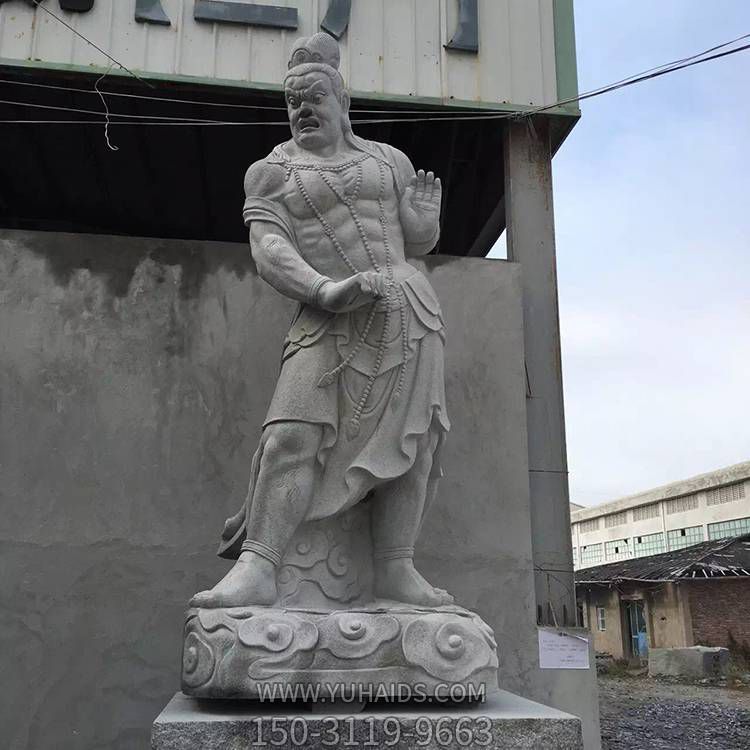 寺院室外 青石花岗岩浮雕雕刻四大天王站立神像雕塑