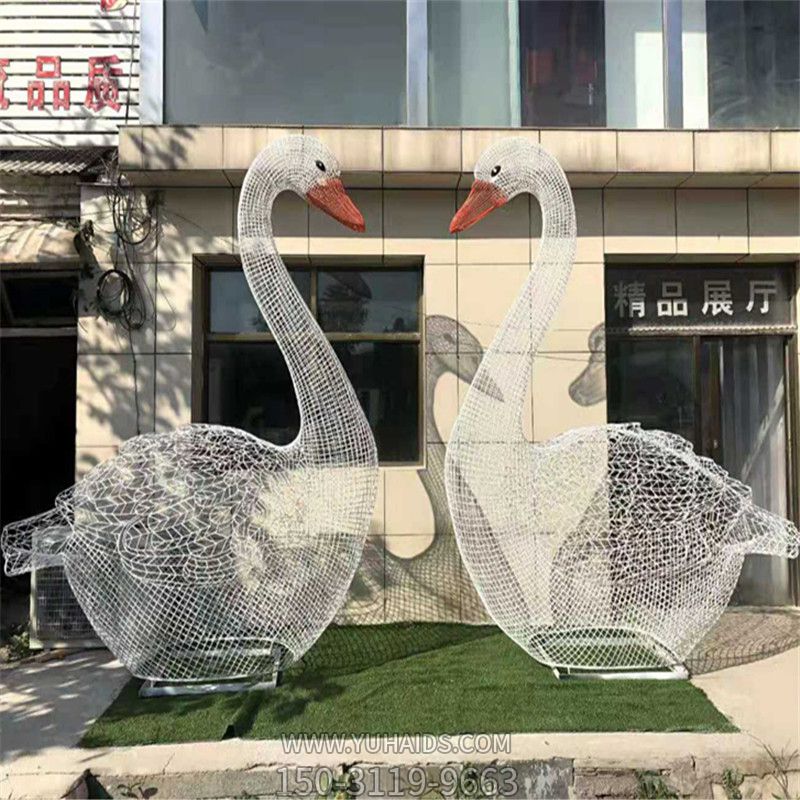 园林草坪不锈钢镂空天鹅摆件雕塑