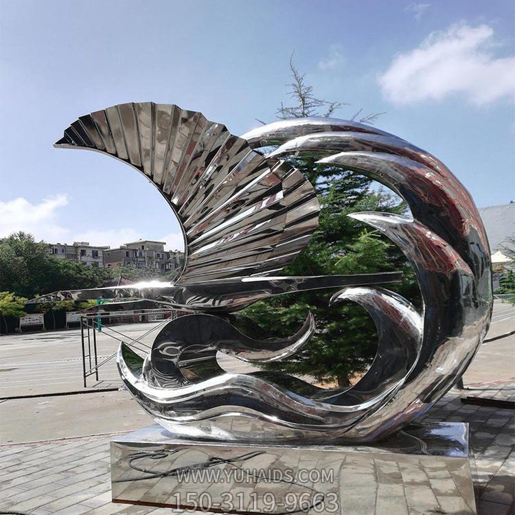 广场摆放不锈钢镜面抽象翅膀景观雕塑
