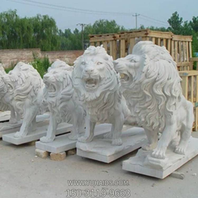 大型户外大理石石雕动物景观狮子雕塑