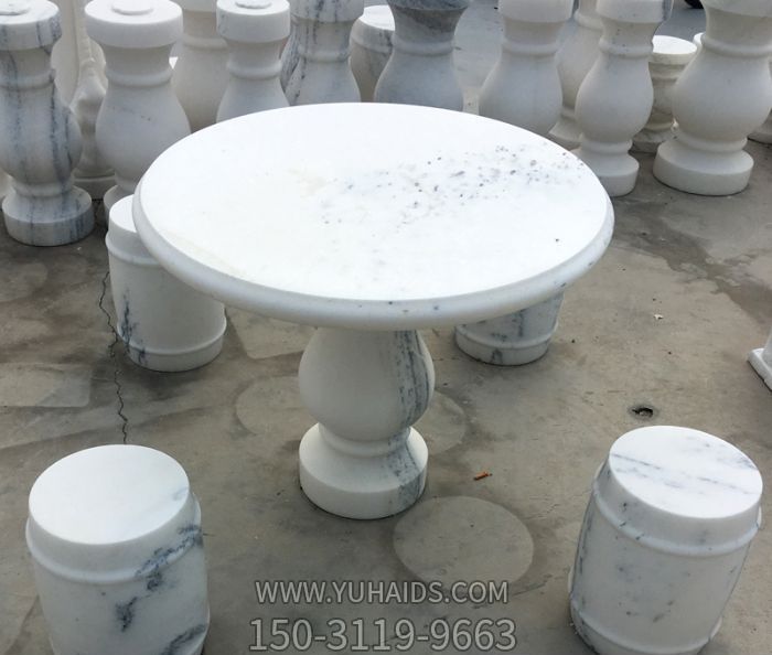 汉白玉圆形简约桌凳公园石雕雕塑