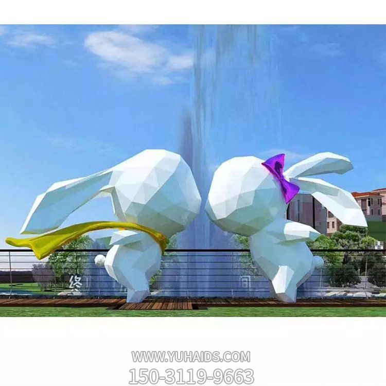 几何户外广场亲吻的兔子景观摆件雕塑