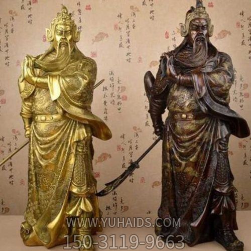 寺庙家居玻璃钢喷漆烤金关公雕塑