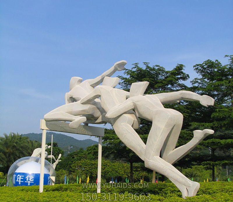 景点园林摆放不锈钢创意跨栏运动人物雕塑
