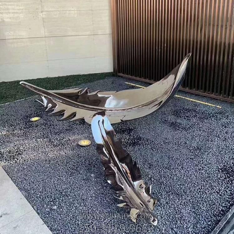 不锈钢抽象镜面户外公园羽毛摆件雕塑