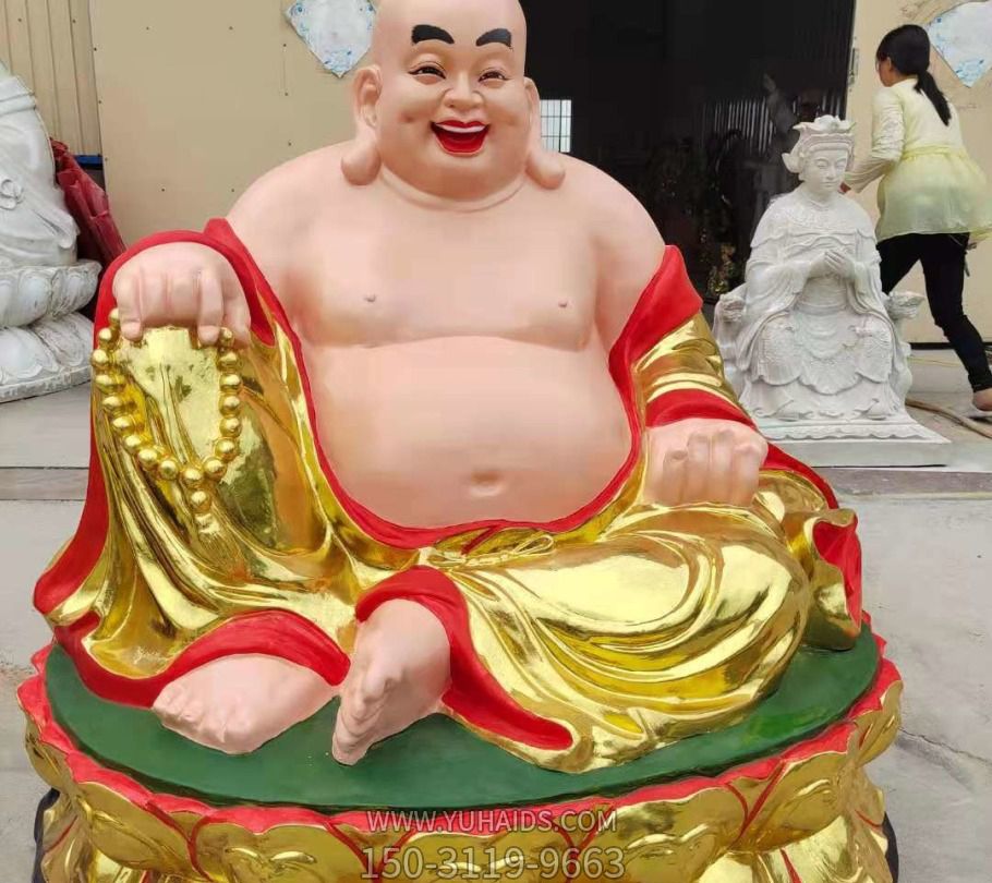 玻璃钢彩绘五路财神藏教五色财神雕塑