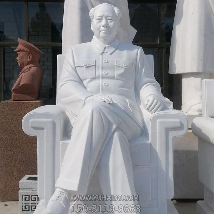 校园广场摆放汉白玉雕刻毛泽东坐姿雕像雕塑