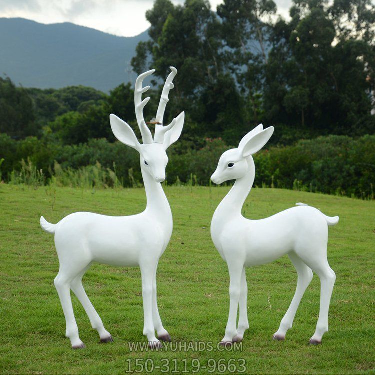 玻璃钢白色景观鹿雕塑 园林小区装饰摆件
