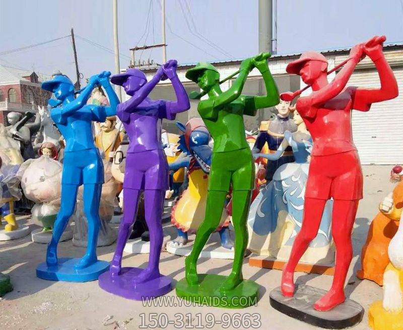 玻璃钢现代人物雕塑体育运动打高尔夫球户外步行街装饰品