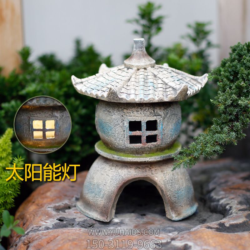 中式庭院石灯阳台石雕灯新中式露天草坪水景圆形灯小品雕塑