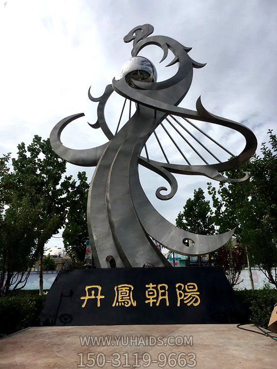 广场不锈钢抽象拉丝镂空工艺丹凤朝阳艺术景观雕塑
