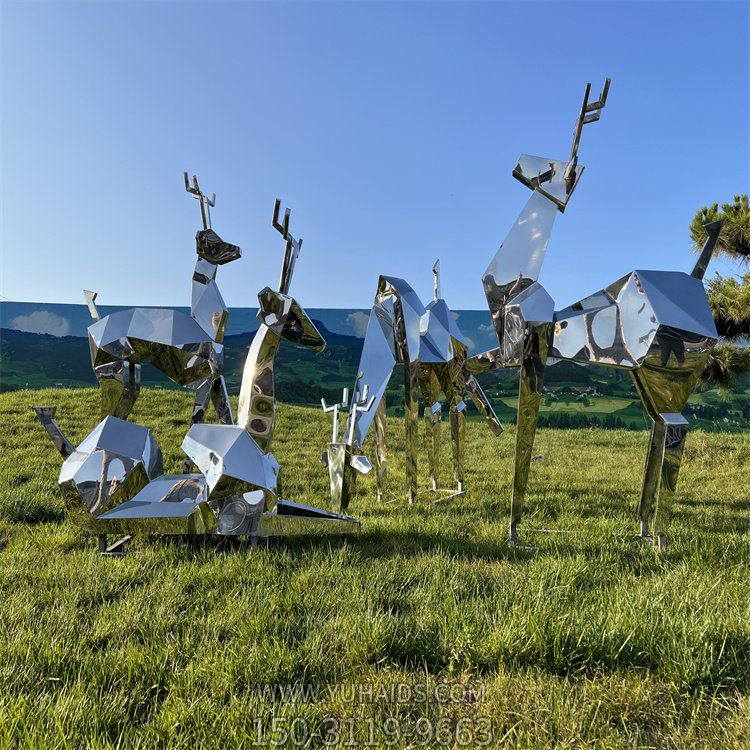 户外公园绿地不锈钢抽象几何动物景观鹿雕塑