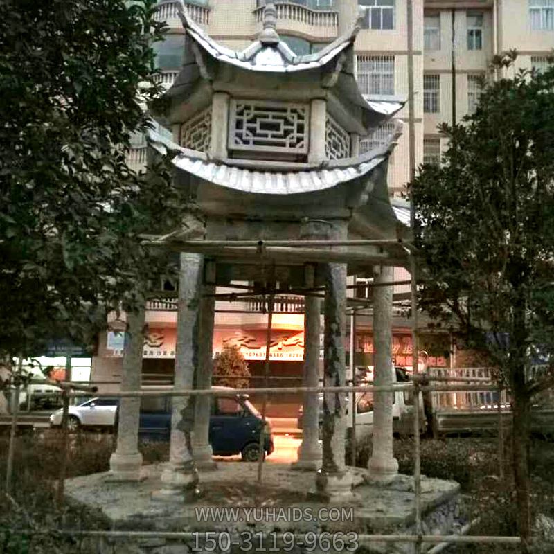 小区花园大理石仿古双顶凉亭装饰摆件雕塑