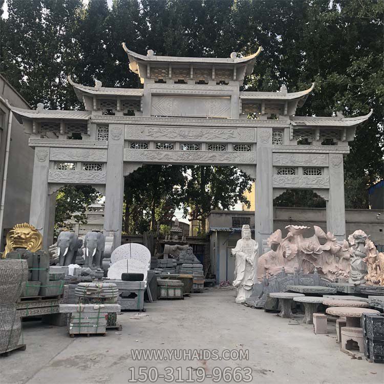 户外村口大型大理石石雕牌坊雕塑