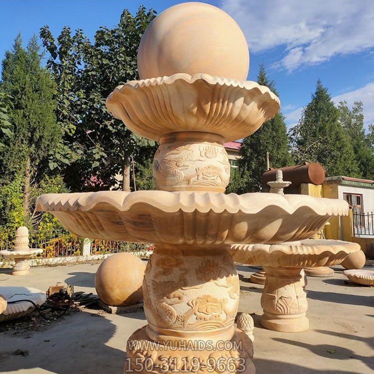 天然晚霞红石雕风水球流水喷泉雕塑别墅庭院园林摆件