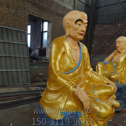 寺院摆放大型玻璃钢漆金罗汉坐姿神像雕塑