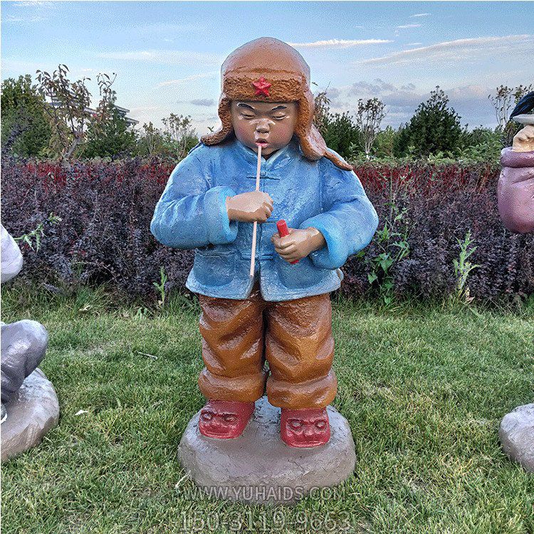 玻璃钢小孩子，吹泡泡的小娃娃雕塑