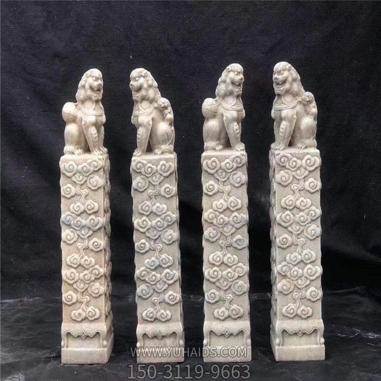 石雕仿古青石狮子栓马柱中式庭院装饰雕塑