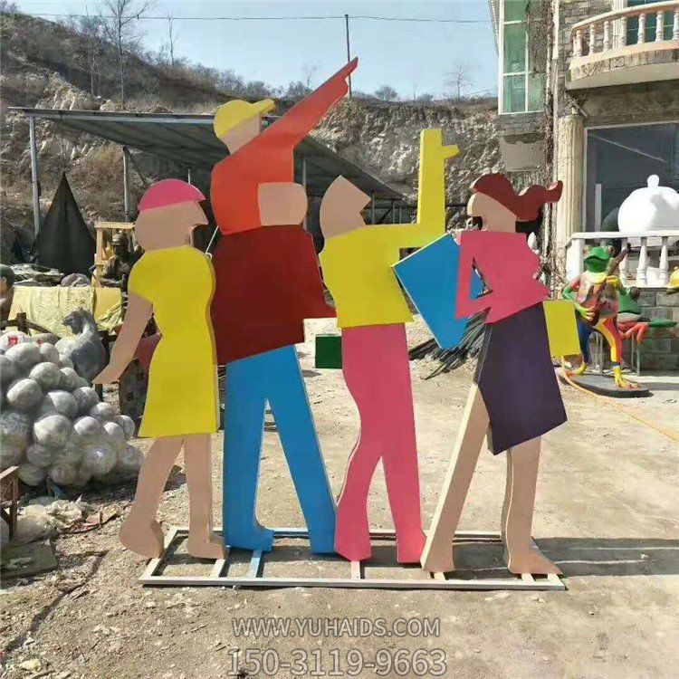 商业街摆放不锈钢喷漆剪影购物人小品雕塑