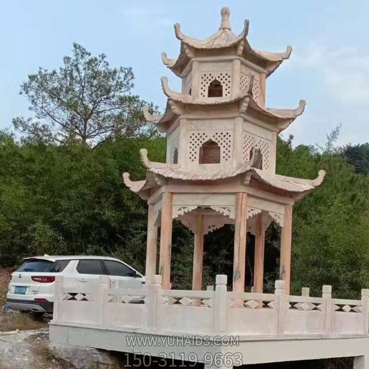 户外公园乘凉多层六角凉亭雕塑