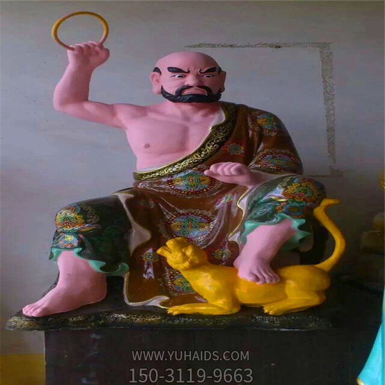 玻璃钢彩绘景区大型景观脚踩老虎的十八罗汉雕塑