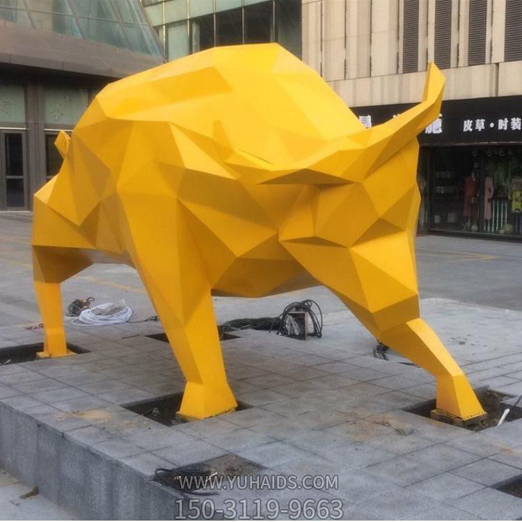公园广场不锈钢几何彩绘园林大型抽象动物华尔街牛雕塑