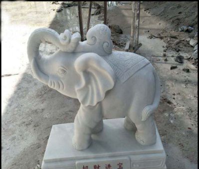 景区小型景观大理石石雕大象雕塑
