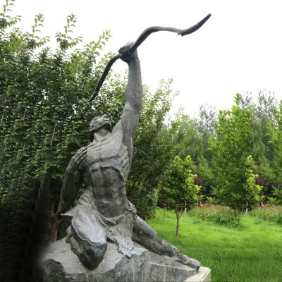 小区花园浮雕后羿射日青石雕塑