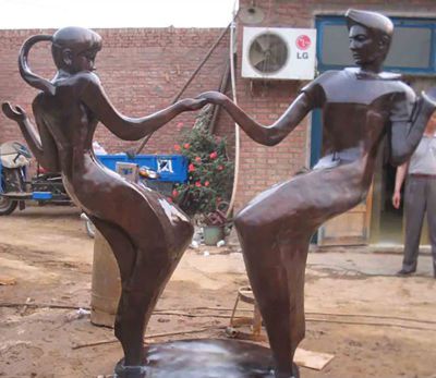 广场花园情侣跳舞抽象人物玻璃钢仿铜雕塑