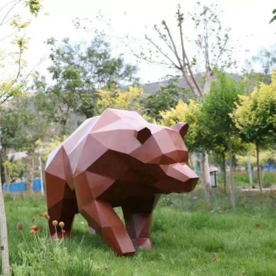 户外园林几何不锈钢抽象熊雕塑