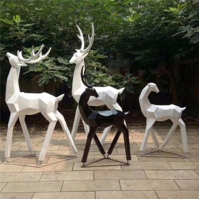 玻璃钢几何抽象户外园林梅花鹿雕塑