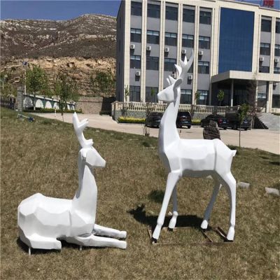 玻璃钢抽象几何园林动物摆件小鹿雕塑