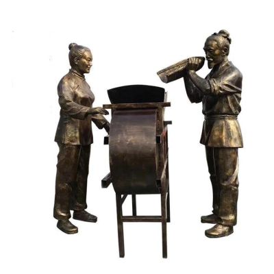 玻璃钢仿铜农耕文化情景人物小品雕塑