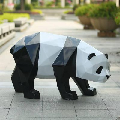 不锈钢彩绘公园几何户外熊猫雕塑