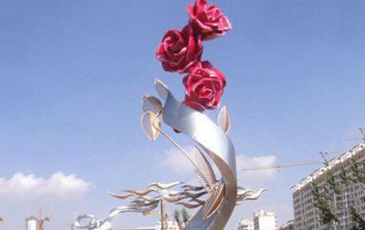 城市不锈钢抽象玫瑰花雕塑