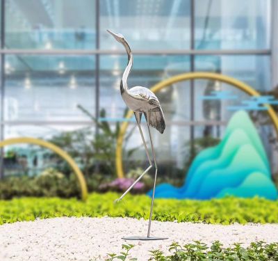 户外公园不锈钢抽象镜面鹤雕塑
