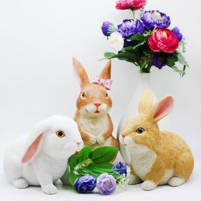 三只可爱的家居摆件玻璃钢兔子雕塑
