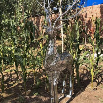 不锈钢户外园林抽象梅花鹿雕塑