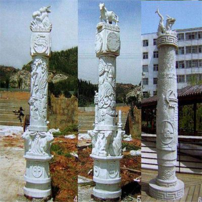 户外园林大型大理石石雕龙柱雕塑