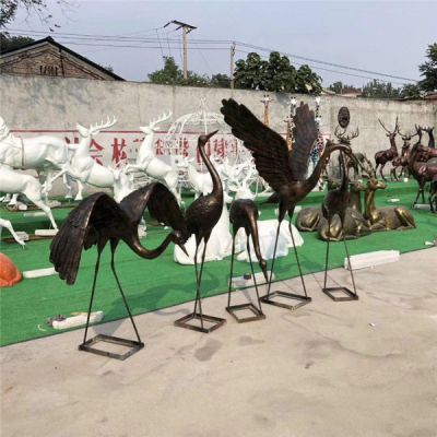 园林公园仿铜玻璃钢动物仙鹤雕塑