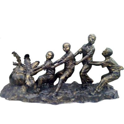 铜雕户外公园拔萝卜的儿童景观雕塑